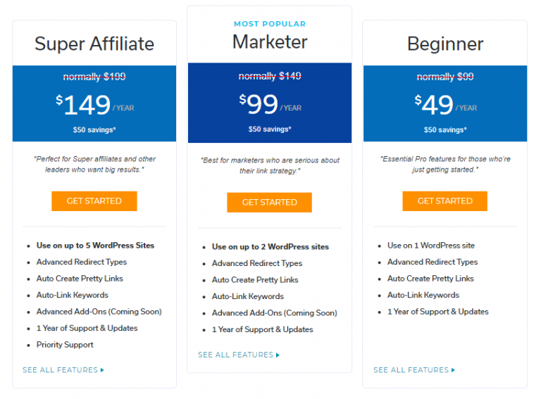 Pretty Links pricing